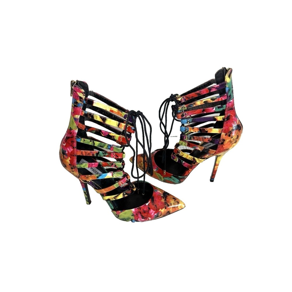 Steve Madden STF Multi Color Lace-Up Stiletto Heels 9M Strappy Night Out Pumps